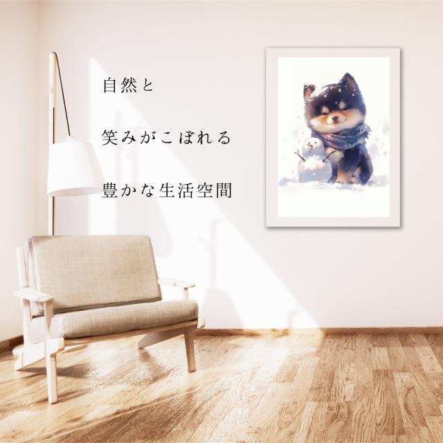 【雪犬戯舞 - 黒柴犬・豆柴犬 No.5】クリスマス・冬・雪だるま・子犬・ペットロス・うちの子・記念日・アートポスター・犬の絵・犬のイラスト・ギフト・プレゼント_4