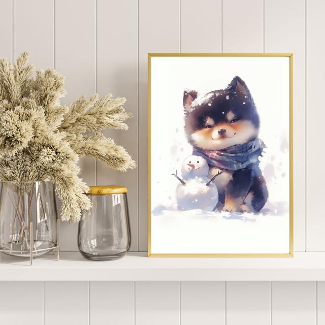 【雪犬戯舞 - 黒柴犬・豆柴犬 No.5】クリスマス・冬・雪だるま・子犬・ペットロス・うちの子・記念日・アートポスター・犬の絵・犬のイラスト・ギフト・プレゼント_5