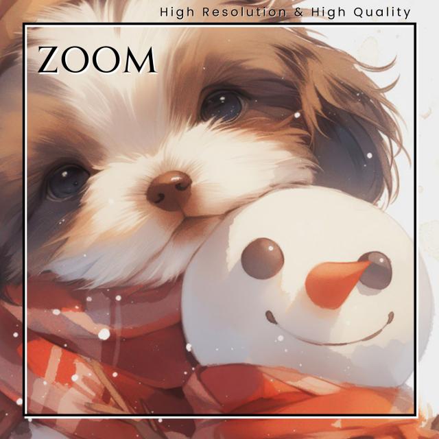 【雪犬戯舞 - シーズー犬 No.2】クリスマス・冬・雪だるま・子犬・ペットロス・うちの子・記念日・アートポスター・犬の絵・犬のイラスト・ギフト・プレゼント 7,350円