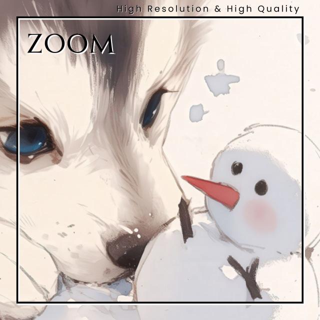 【雪犬戯舞 - シベリアンハスキー犬 No.1】クリスマス・冬・雪だるま・子犬・ペットロス・うちの子・記念日・アートポスター・犬の絵・犬のイラスト・ギフト・プレゼント