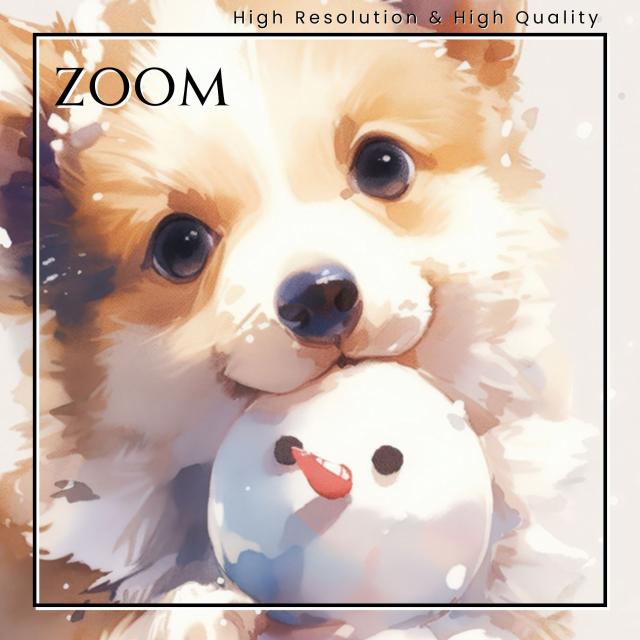 【雪犬戯舞 - ウェルシュコーギー犬 No.1】クリスマス・冬・雪だるま・子犬・ペットロス・うちの子・記念日・アートポスター・犬の絵・犬のイラスト・ギフト・プレゼント