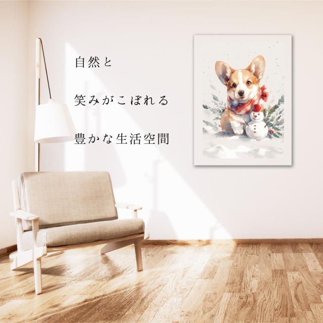 【雪犬戯舞 - ウェルシュコーギー犬 No.2】クリスマス・冬・雪だるま・子犬・ペットロス・うちの子・記念日・アートポスター・犬の絵・犬のイラスト・ギフト・プレゼント_4
