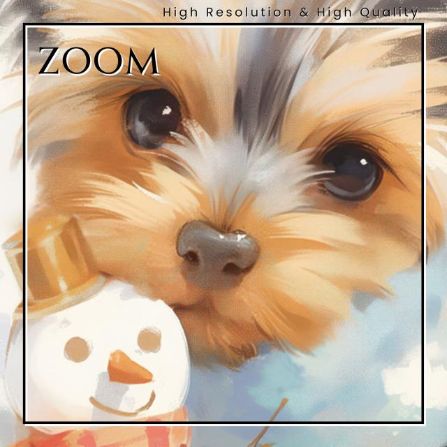 【雪犬戯舞 - （ヨーキー）ヨークシャーテリア犬 No.2】クリスマス・冬・雪だるま・子犬・ペットロス・うちの子・記念日・アートポスター・犬の絵・犬のイラスト・ギフト・プレゼント
