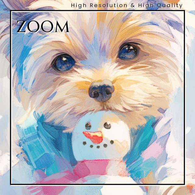 【雪犬戯舞 - （ヨーキー）ヨークシャーテリア犬 No.3】クリスマス・冬・雪だるま・子犬・ペットロス・うちの子・記念日・アートポスター・犬の絵・犬のイラスト・ギフト・プレゼント