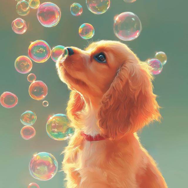 【犬とシャボン玉 - アメコカ・アメリカンコッカースパニエル犬 No.1】アートポスター ペットロス うちの子記念日 北欧 ナチュラル