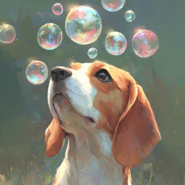 【犬とシャボン玉 - ビーグル犬 No.1】アートポスター ペットロス うちの子記念日 北欧 ナチュラル