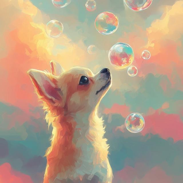 【犬とシャボン玉 - チワワ犬 No.1】アートポスター ペットロス うちの子記念日 北欧 ナチュラル