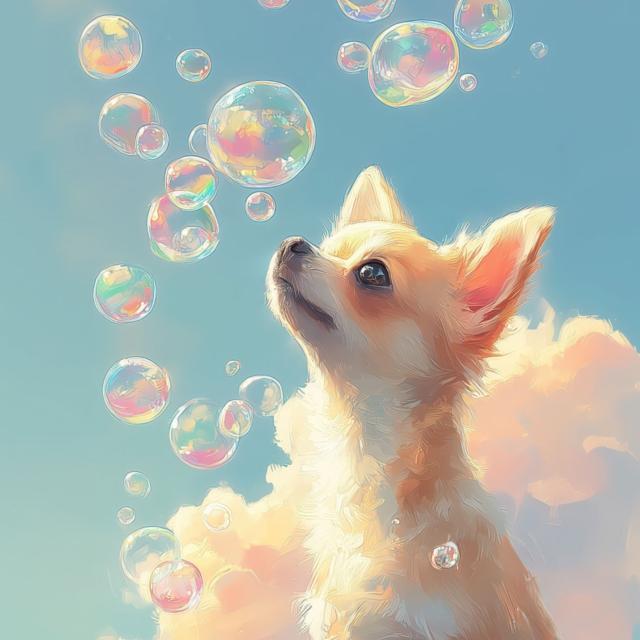 【犬とシャボン玉 - チワワ犬 No.2】アートポスター ペットロス うちの子記念日 北欧 ナチュラル
