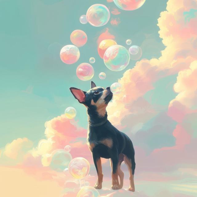 【犬とシャボン玉 - ブラックタン・チワワ犬 No.4】アートポスター ペットロス うちの子記念日 北欧 ナチュラル