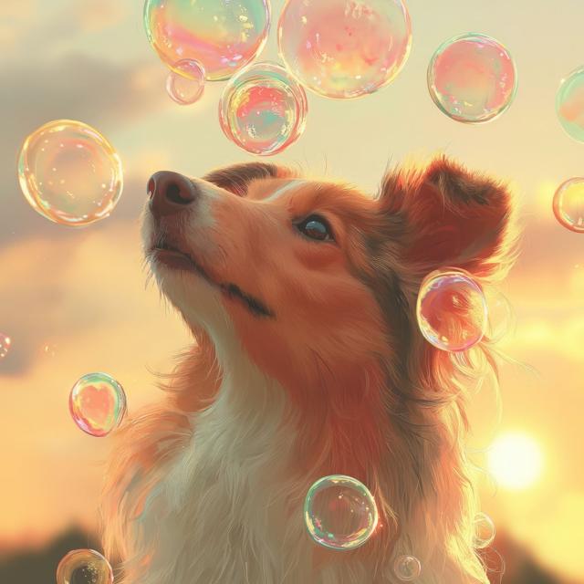 【犬とシャボン玉 - ラフコリー・シェルティー犬 No.1】アートポスター ペットロス うちの子記念日 北欧 ナチュラル 7,546円