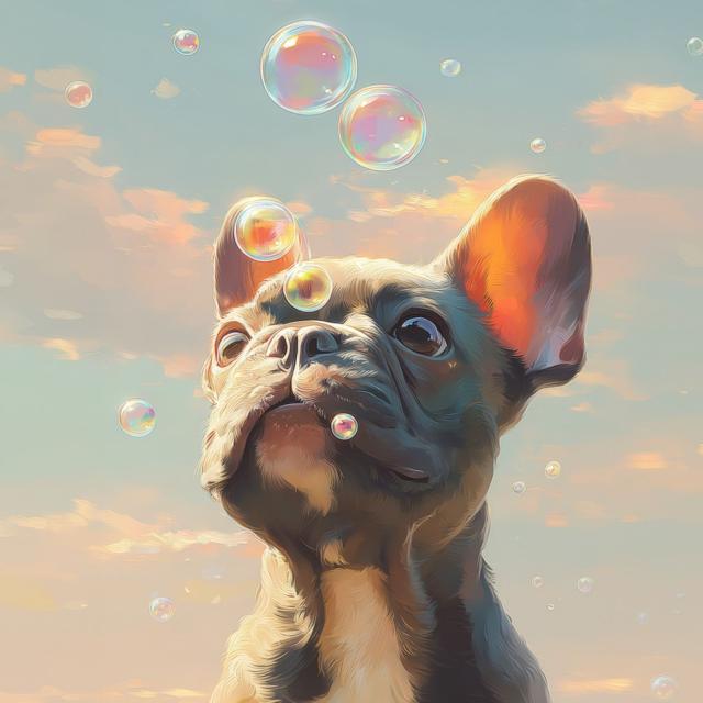 【犬とシャボン玉 - フレブル・フレンチブルドッグ犬 No.3】アートポスター ペットロス うちの子記念日 北欧 ナチュラル