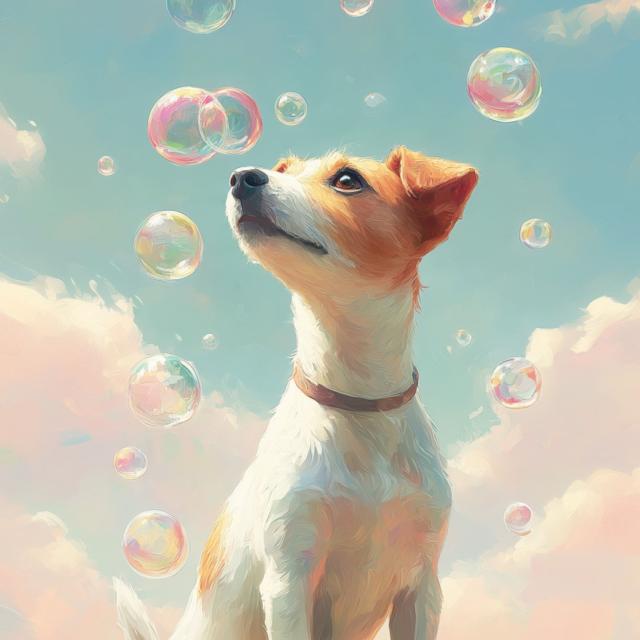 【犬とシャボン玉 - ジャックラッセルテリア犬 No.1】アートポスター ペットロス うちの子記念日 北欧 ナチュラル