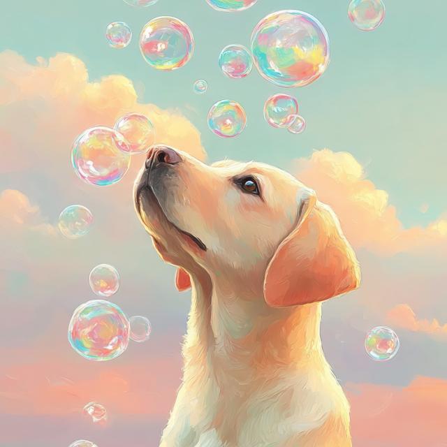 【犬とシャボン玉 - ラブラドールレトリバー犬 No.1】アートポスター ペットロス うちの子記念日 北欧 ナチュラル