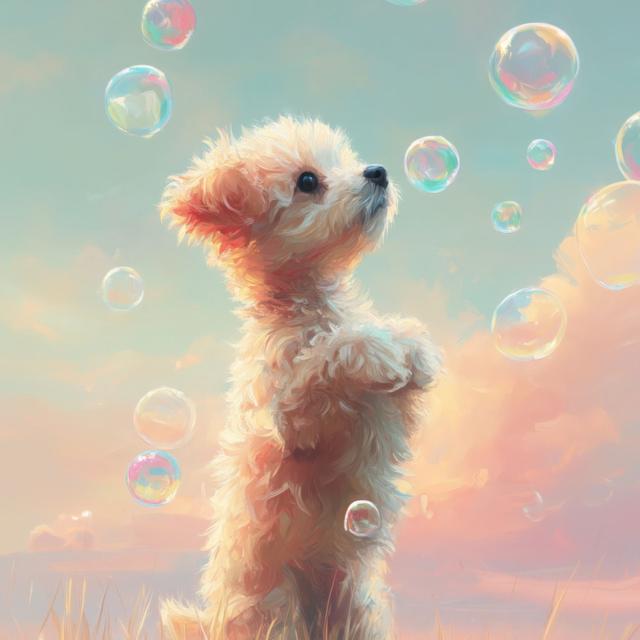 【犬とシャボン玉 - マルプー犬 No.1】アートポスター ペットロス うちの子記念日 北欧 ナチュラル