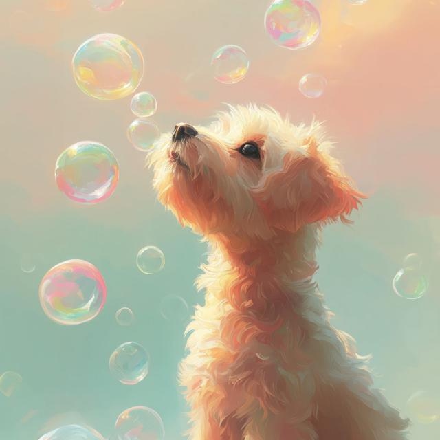【犬とシャボン玉 - マルプー犬 No.2】アートポスター ペットロス うちの子記念日 北欧 ナチュラル