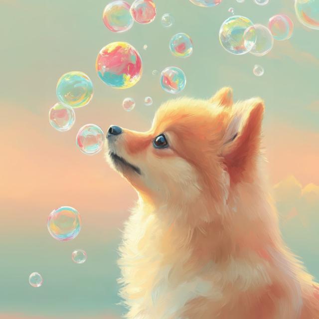 【犬とシャボン玉 - ポメラニアン犬 No.1】アートポスター ペットロス うちの子記念日 北欧 ナチュラル