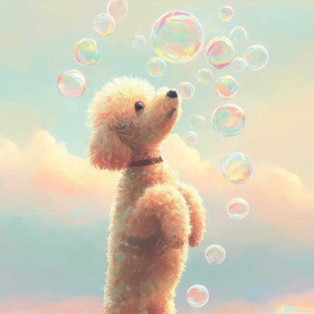 【犬とシャボン玉 - トイプードル犬 No.1】アートポスター ペットロス うちの子記念日 北欧 ナチュラル