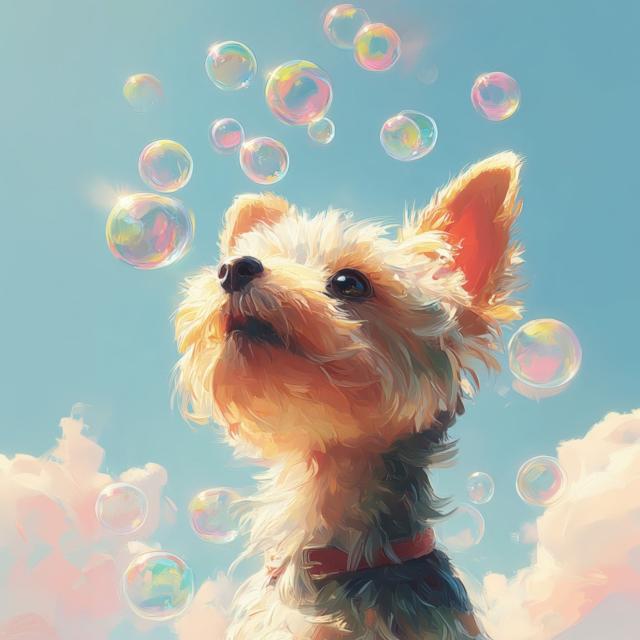 【犬とシャボン玉 - ヨーキー・ヨークシャーテリア犬 No.2】アートポスター ペットロス うちの子記念日 北欧 ナチュラル