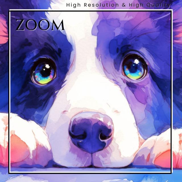 【The Starry Dog（星降る犬） - ボーダーコリー犬の子犬 No.1】星・スター・水彩画・ペットロス・かわいい・子犬・アートポスター・犬の絵・犬の絵画・犬のイラスト
