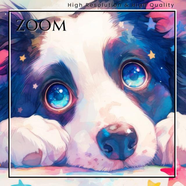 【The Starry Dog（星降る犬） - ボーダーコリー犬の子犬 No.3】星・スター・水彩画・ペットロス・かわいい・子犬・アートポスター・犬の絵・犬の絵画・犬のイラスト