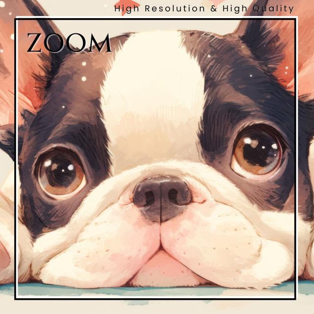 【The Starry Dog（星降る犬） - ボストンテリア犬の子犬 No.4】星・スター・水彩画・ペットロス・かわいい・子犬・アートポスター・犬の絵・犬の絵画・犬のイラスト