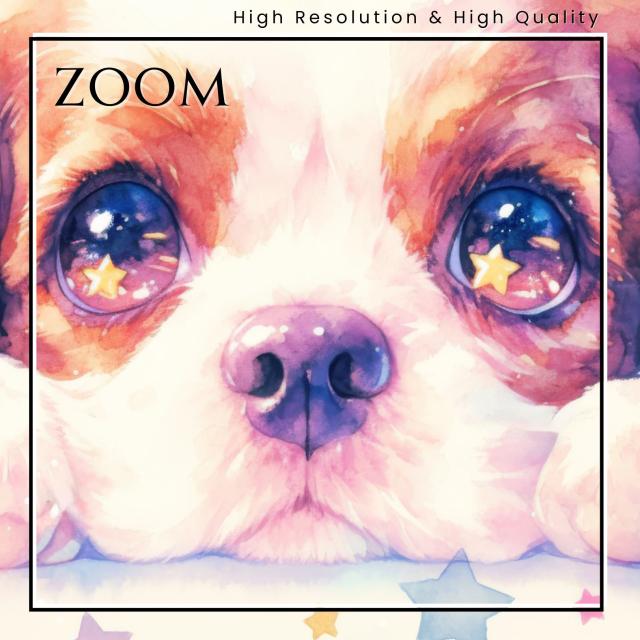 【The Starry Dog（星降る犬） - キャバリア・キング・チャールズ・スパニエルの子犬 No.1】星・スター・水彩画・ペットロス・かわいい・子犬・アートポスター・犬の絵・犬の絵画・犬のイラスト