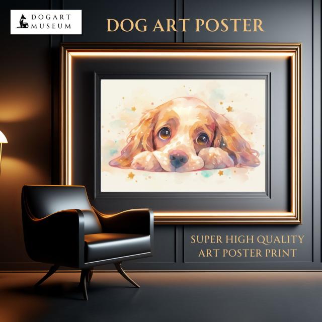 【The Starry Dog（星降る犬） - コッカー・スパニエル犬の子犬 No.2】星・スター・水彩画・ペットロス・かわいい・子犬・アートポスター・犬の絵・犬の絵画・犬のイラスト_1