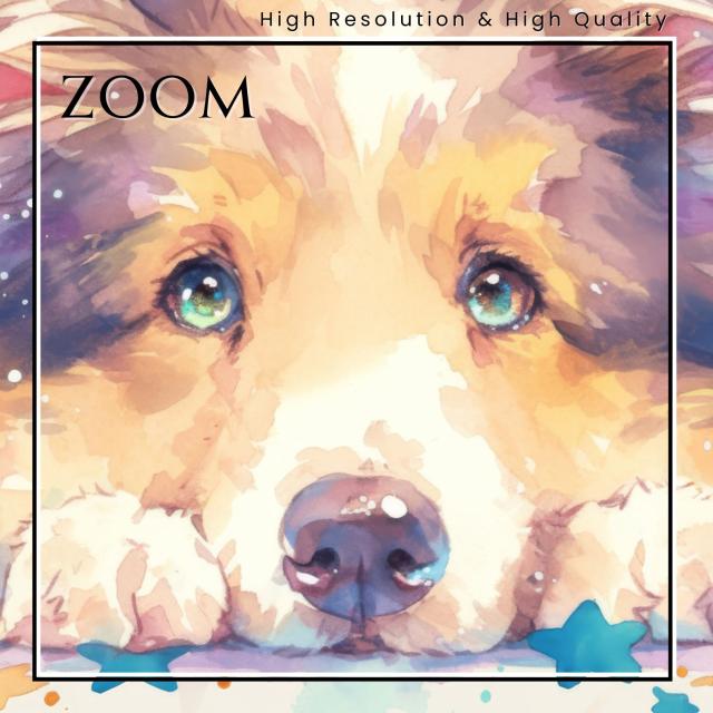 【The Starry Dog（星降る犬） - ラフコリー／シェルティー犬の子犬 No.1】星・スター・水彩画・ペットロス・かわいい・子犬・アートポスター・犬の絵・犬の絵画・犬のイラスト