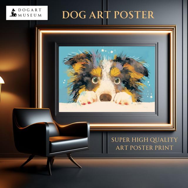 【The Starry Dog（星降る犬） - ラフコリー／シェルティー犬の子犬 No.2】星・スター・水彩画・ペットロス・かわいい・子犬・アートポスター・犬の絵・犬の絵画・犬のイラスト_1