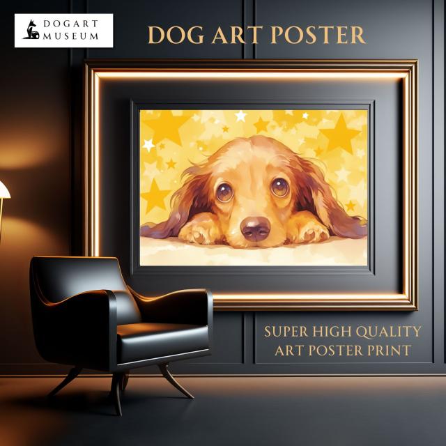 【The Starry Dog（星降る犬） - ダックスフンド犬の子犬 No.1】星・スター・水彩画・ペットロス・かわいい・子犬・アートポスター・犬の絵・犬の絵画・犬のイラスト_1