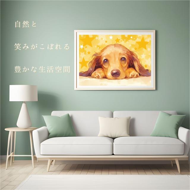 【The Starry Dog（星降る犬） - ダックスフンド犬の子犬 No.1】星・スター・水彩画・ペットロス・かわいい・子犬・アートポスター・犬の絵・犬の絵画・犬のイラスト_4