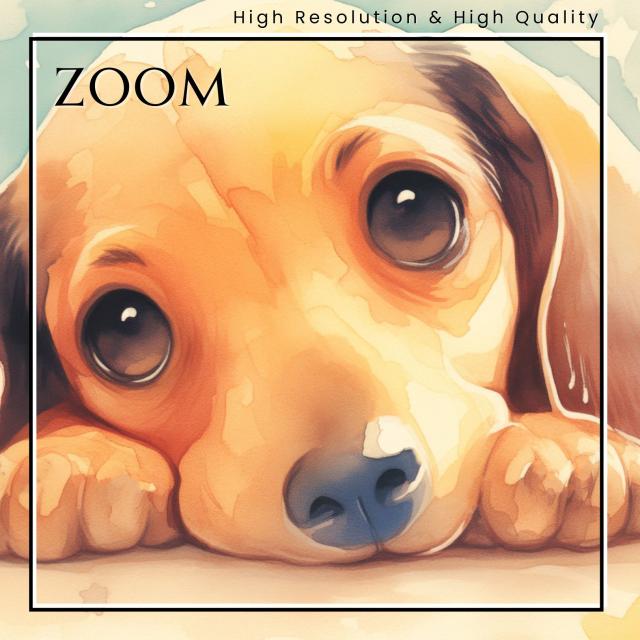 【The Starry Dog（星降る犬） - ダックスフンド犬の子犬 No.3】星・スター・水彩画・ペットロス・かわいい・子犬・アートポスター・犬の絵・犬の絵画・犬のイラスト