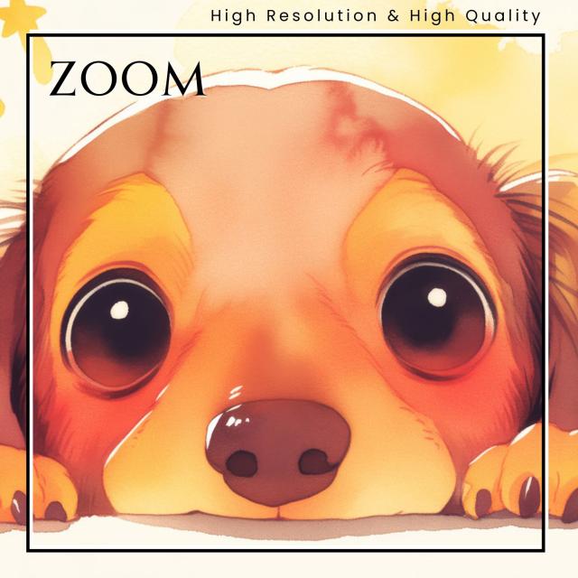 【The Starry Dog（星降る犬） - ダックスフンド犬の子犬 No.4】星・スター・水彩画・ペットロス・かわいい・子犬・アートポスター・犬の絵・犬の絵画・犬のイラスト