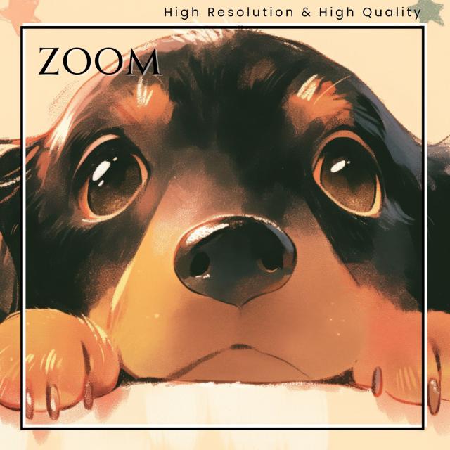 【The Starry Dog（星降る犬） - ダックスフンド犬の子犬 No.6】星・スター・水彩画・ペットロス・かわいい・子犬・アートポスター・犬の絵・犬の絵画・犬のイラスト