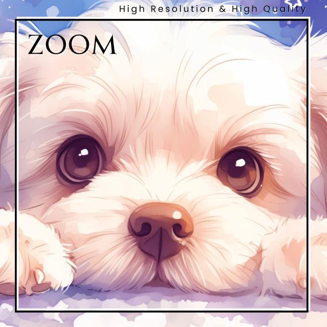 【The Starry Dog（星降る犬） - マルチーズ犬の子犬 No.5】星・スター・水彩画・ペットロス・かわいい・子犬・アートポスター・犬の絵・犬の絵画・犬のイラスト
