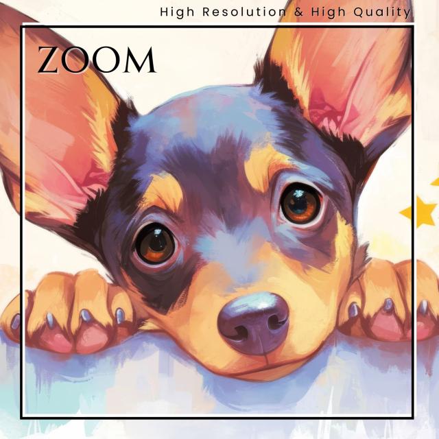 【The Starry Dog（星降る犬） - ミニピン・ミニチュア・ピンシャー犬の子犬 No.2】星・スター・水彩画・ペットロス・かわいい・子犬・アートポスター・犬の絵・犬の絵画・犬のイラスト