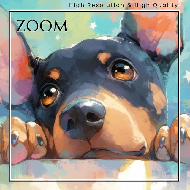 【The Starry Dog（星降る犬） - ミニピン・ミニチュア・ピンシャー犬の子犬 No.4】星・スター・水彩画・ペットロス・かわいい・子犬・アートポスター・犬の絵・犬の絵画・犬のイラスト