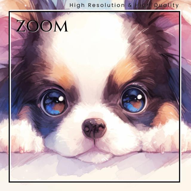 【The Starry Dog（星降る犬） - パピヨン犬の子犬 No.1】星・スター・水彩画・ペットロス・かわいい・子犬・アートポスター・犬の絵・犬の絵画・犬のイラスト