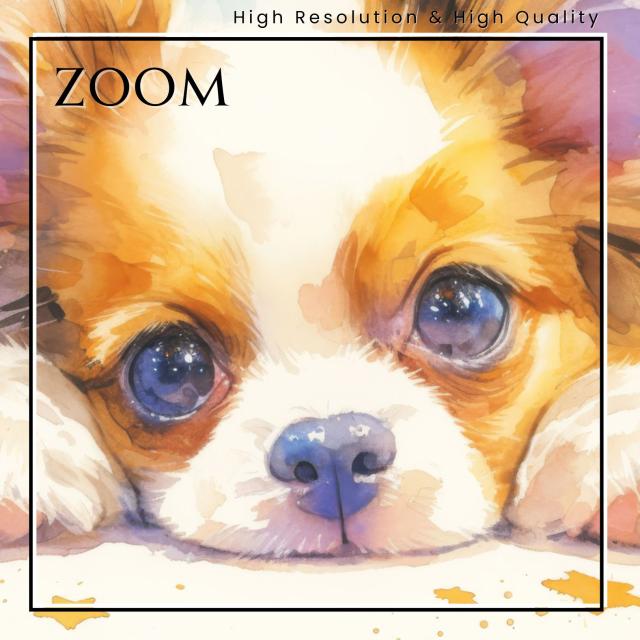 【The Starry Dog（星降る犬） - パピヨン犬の子犬 No.2】星・スター・水彩画・ペットロス・かわいい・子犬・アートポスター・犬の絵・犬の絵画・犬のイラスト