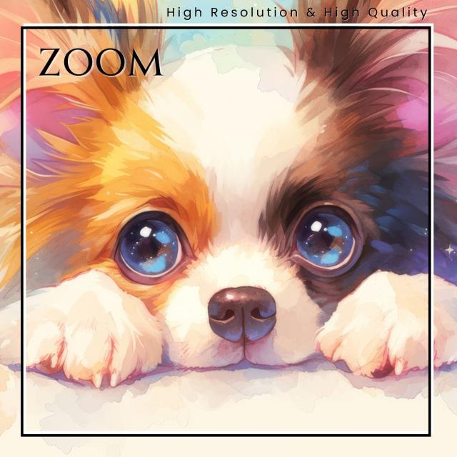【The Starry Dog（星降る犬） - パピヨン犬の子犬 No.5】星・スター・水彩画・ペットロス・かわいい・子犬・アートポスター・犬の絵・犬の絵画・犬のイラスト