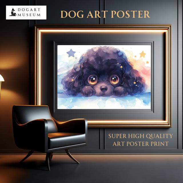 【The Starry Dog（星降る犬） - ブラック・黒トイプードル犬の子犬 No.7】星・スター・水彩画・ペットロス・かわいい・子犬・アートポスター・犬の絵・犬の絵画・犬のイラスト