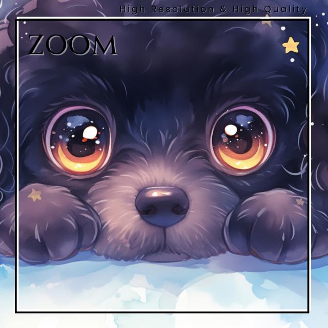 【The Starry Dog（星降る犬） - ブラック・黒トイプードル犬の子犬 No.7】星・スター・水彩画・ペットロス・かわいい・子犬・アートポスター・犬の絵・犬の絵画・犬のイラスト