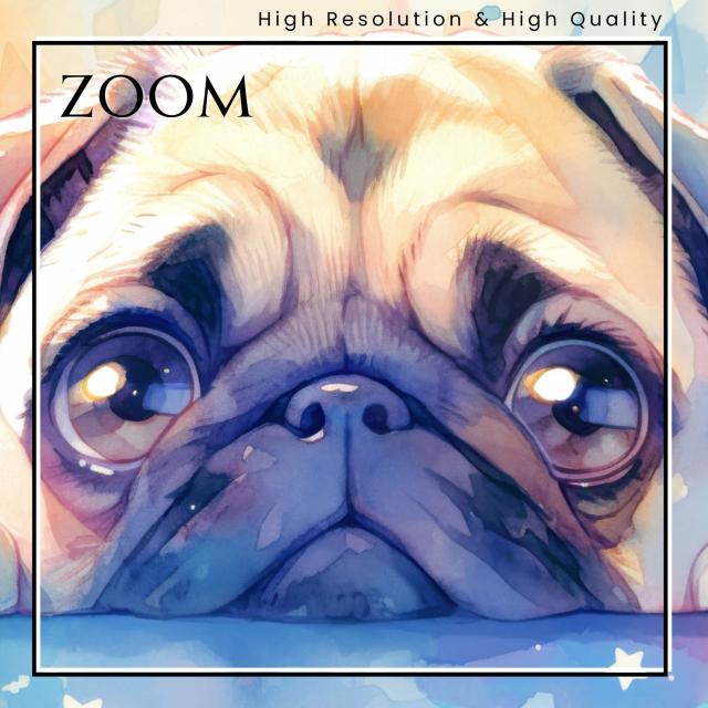 【The Starry Dog（星降る犬） - パグ犬の子犬 No.4】星・スター・水彩画・ペットロス・かわいい・子犬・アートポスター・犬の絵・犬の絵画・犬のイラスト