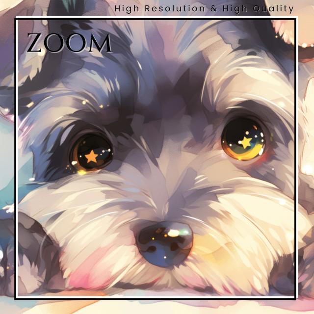 【The Starry Dog（星降る犬） - シュナウザー犬の子犬 No.4】星・スター・水彩画・ペットロス・かわいい・子犬・アートポスター・犬の絵・犬の絵画・犬のイラスト