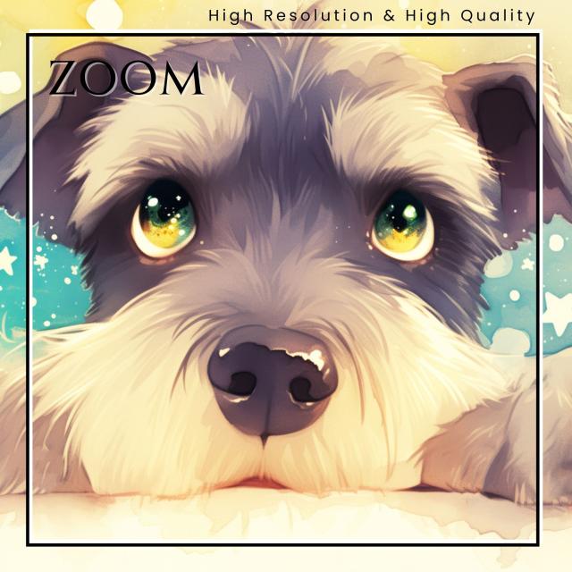 【The Starry Dog（星降る犬） - シュナウザー犬の子犬 No.5】星・スター・水彩画・ペットロス・かわいい・子犬・アートポスター・犬の絵・犬の絵画・犬のイラスト