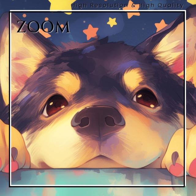 【The Starry Dog（星降る犬） - 黒柴犬・豆柴犬の子犬 No.8】星・スター・水彩画・ペットロス・かわいい・子犬・アートポスター・犬の絵・犬の絵画・犬のイラスト