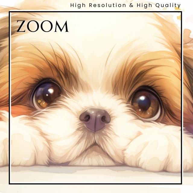 【The Starry Dog（星降る犬） - シーズー犬の子犬 No.2】星・スター・水彩画・ペットロス・かわいい・子犬・アートポスター・犬の絵・犬の絵画・犬のイラスト