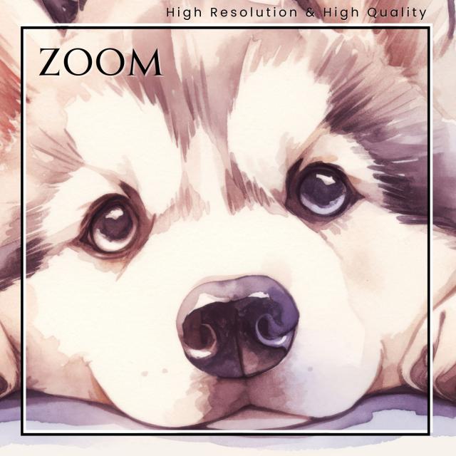 【The Starry Dog（星降る犬） - シベリアンハスキー犬の子犬 No.1】星・スター・水彩画・ペットロス・かわいい・子犬・アートポスター・犬の絵・犬の絵画・犬のイラスト