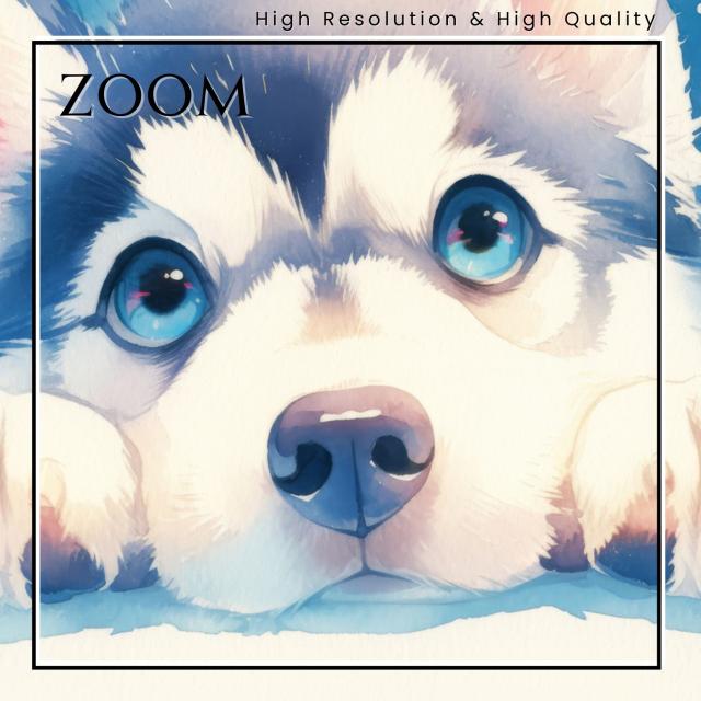 【The Starry Dog（星降る犬） - シベリアンハスキー犬の子犬 No.3】星・スター・水彩画・ペットロス・かわいい・子犬・アートポスター・犬の絵・犬の絵画・犬のイラスト