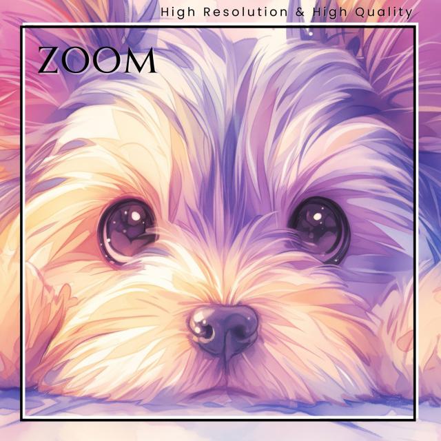 【The Starry Dog（星降る犬） - ヨーキー・ヨークシャーテリア犬の子犬 No.1】星・スター・水彩画・ペットロス・かわいい・子犬・アートポスター・犬の絵・犬の絵画・犬のイラスト